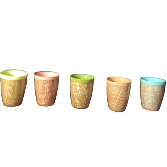 Vintage Set of  Raffia of Tumblers & Bowls - Picture 1 of 4